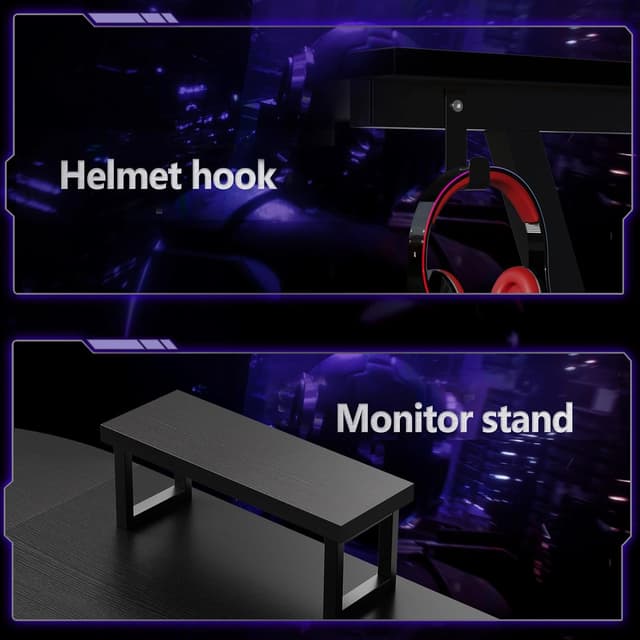 Detalle de ODK L Shaped Gaming Desk with Monitor Stand (127x127x75 cm) – Black