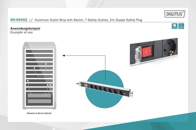Detalle de DIGITUS Regleta 19" 7 tomas 1U 4000W 🔌