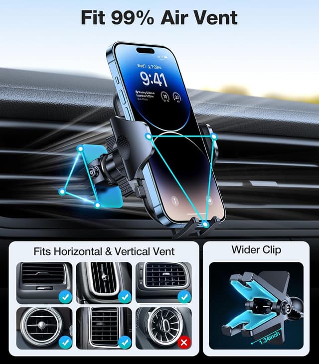 Detalle de VICSEED Upgrade Ultra Stable Car Phone Holder Mount with Double Lock Metal Clip (Universal Air Vent Mount)