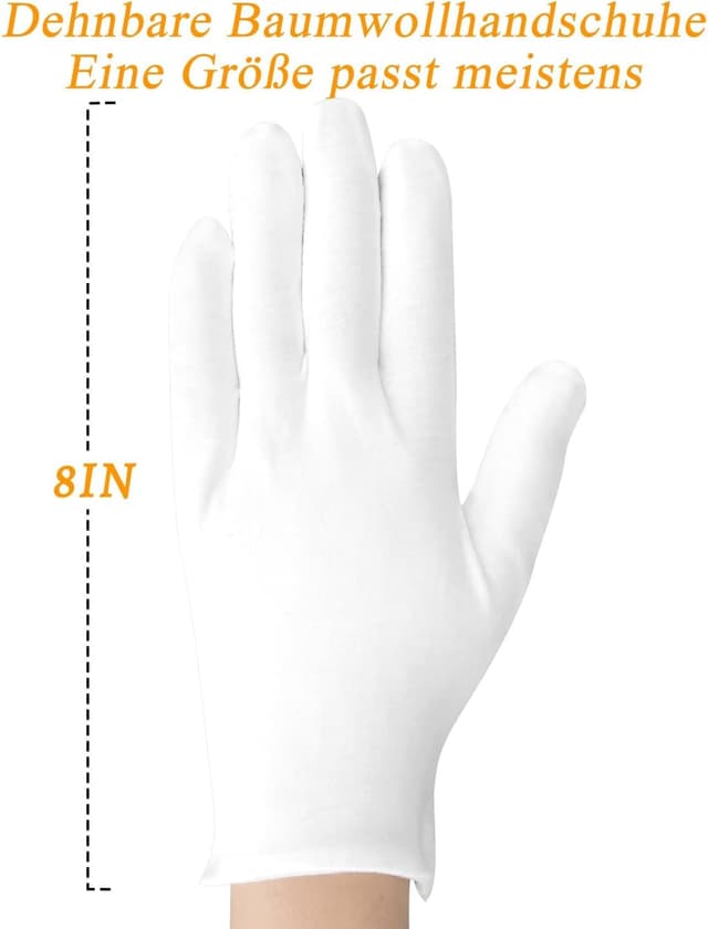 Detalle de 10Paare Baumwollhandschuhe gegen Ekzem – weiße, waschbare Baumwoll-Ekzem-Handschuhe für trockene Hände