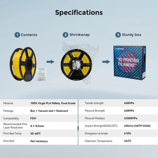 Thumbnail 5 de FLASHFORGE Filament PLA Pro 1,75 mm jaune – bobine 1 kg, précision dimensionnelle +/- 0,02 mm pour imprimantes FDM