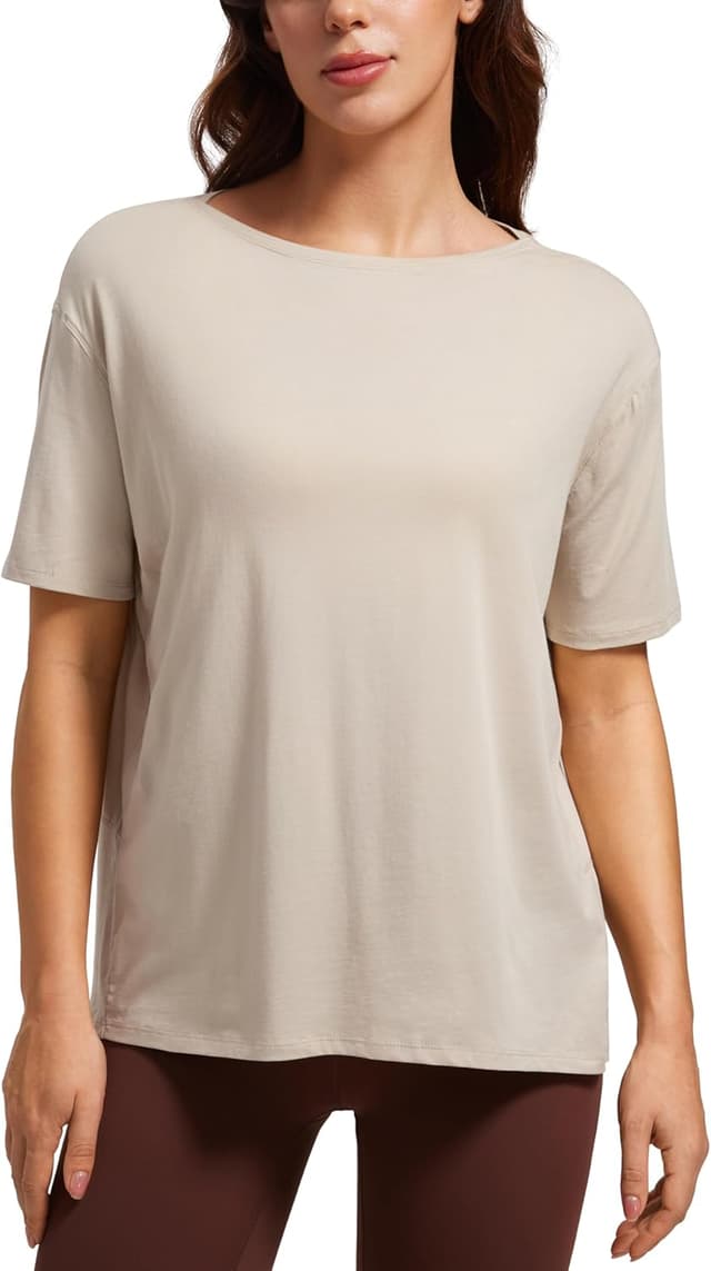 Detalle de T-shirt d’été CRZ YOGA en coton Pima pour femme – ample, léger et manches courtes