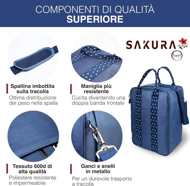Detalle de Sàkura Borsa da Viaggio 40x20x25 Ryanair, bagaglio a mano con fascia per trolley e scomparti