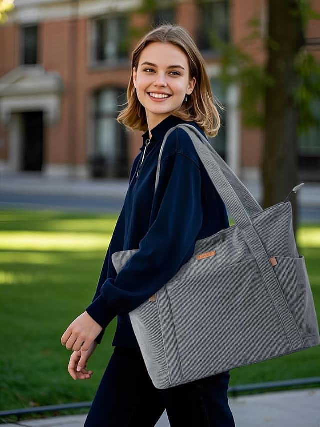 Detalle de Lekespring Large Capacity Corduroy Laptop Tote Bag for Women (42 x 12 x 34 cm)