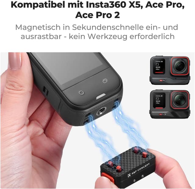 Detalle de K&F CONCEPT magnetischer Schnellwechseladapterhalter für Insta360 X5 mit 1/4"-Schraubgewinde