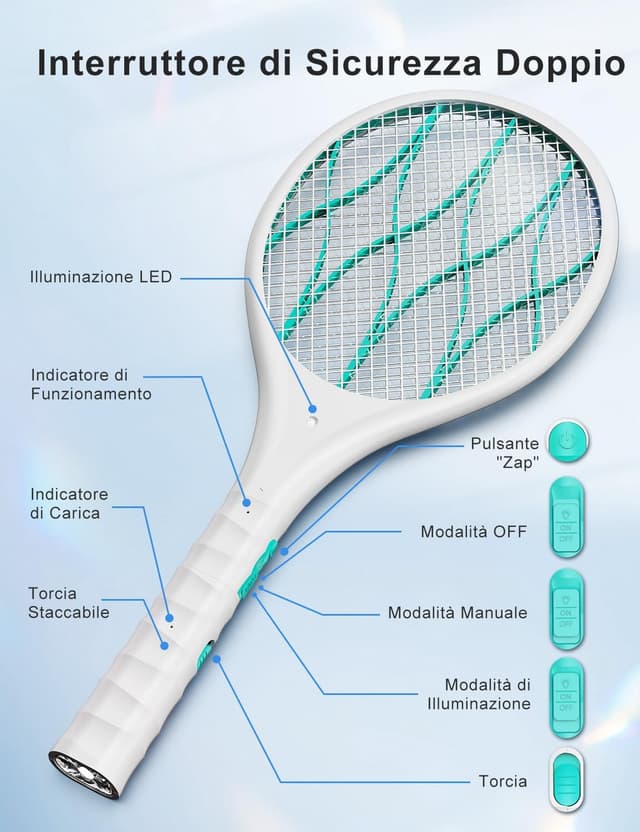 Thumbnail 6 de AROEVE Racchetta Zanzare Elettrica 4000V — Antizanzare USB 🪰