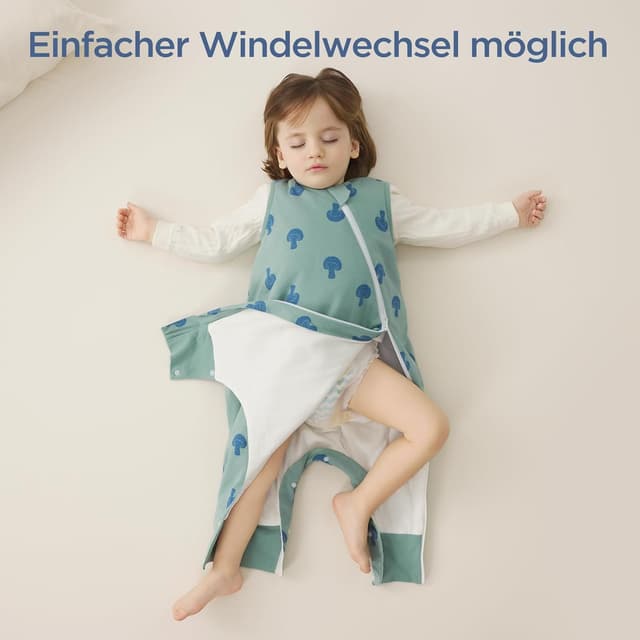 Detalle de Duomiaomiao Schlafsack mit Füßen 1,5 TOG aus 100% Baumwolle für Jungen (2–3 Jahre)