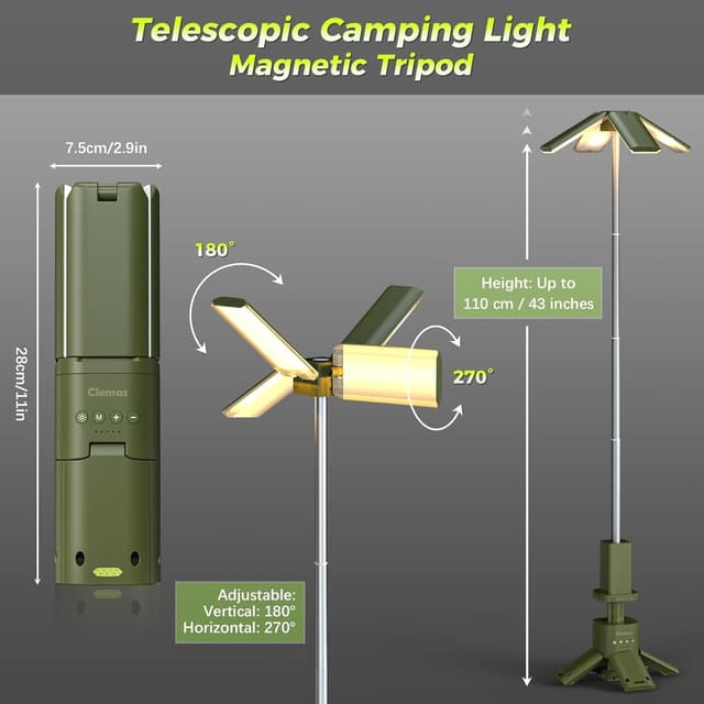 Detalle 2 de Telescopic Camping Lights Rechargeable 14000 mAh magnetic lantern – Type-C cordless, dimmable & IPX5