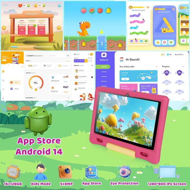 Detalle de MUISOO 10 Inch Kids Tablet (Android 14) with 16GB RAM, 128GB Storage & Parental Controls – Pink