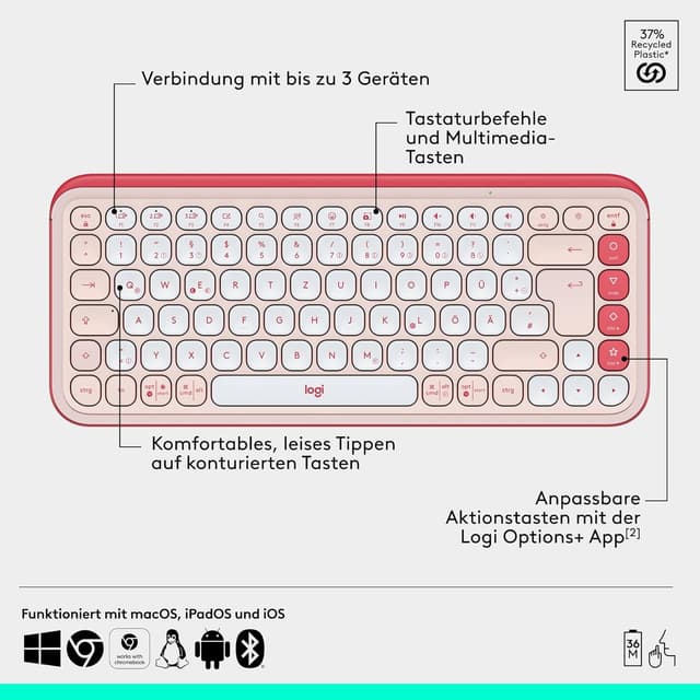 Thumbnail 5 de Logitech POP ICON Combo Rosa Tastatur-Maus-Set