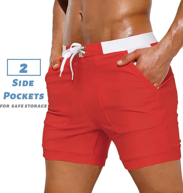 Detalle de KEFITEVD Men’s Quick Dry Swimming Shorts (YK016) – stretch beach and gym trunks with adjustable drawstring