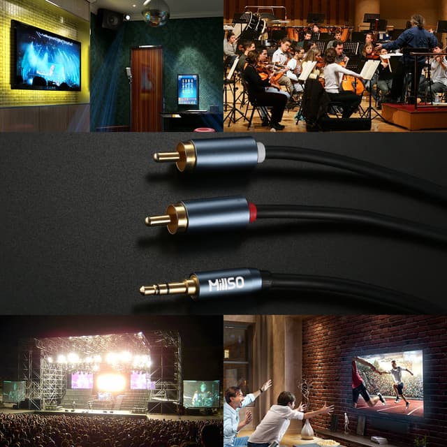 Detalle 2 de MillSO 3.5mm to 2x RCA audio cable 10m