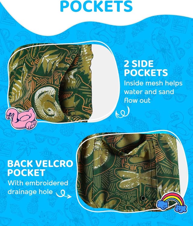 Detalle de MaaMgic Jungen-Badehose Badeshorts Kinder (2-in-1) – schnelltrocknend mit Kompressions-Innenhose & Taschen