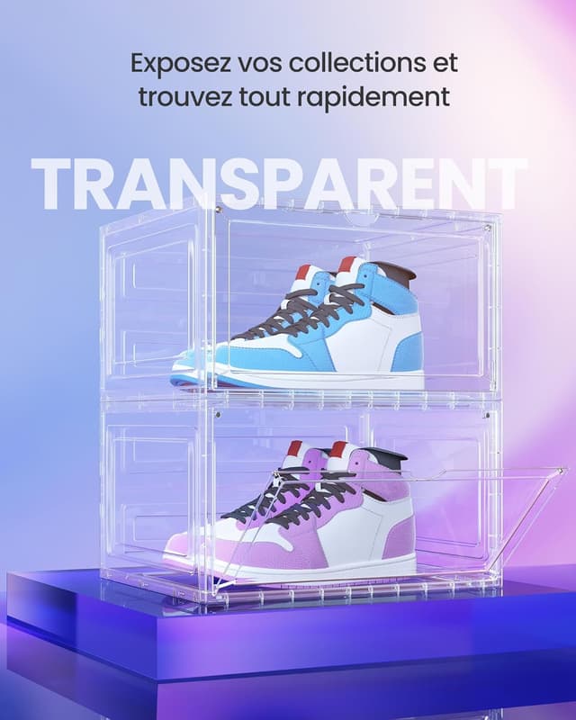 Detalle de SONGMICS Lot de 6 boîtes à chaussures transparentes avec porte LSP506W01 (jusqu’à la pointure 46)