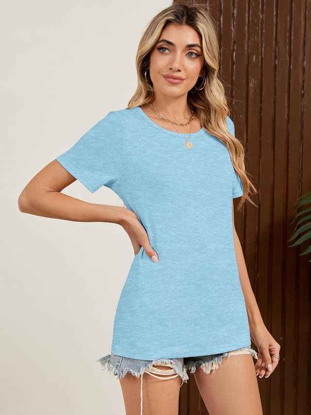 Detalle de YGOODM Damen T-Shirt 3er-Set Kurzarm mit Rundhalsausschnitt – Basic für den Sommer