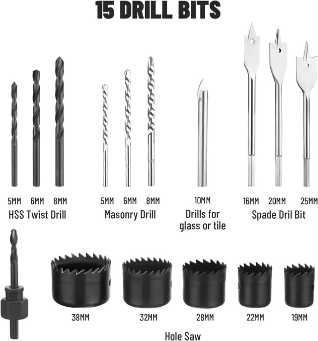 Detalle 2 de DOVAMAN 850W Hammer Drill (corded) with 13mm metal chuck, variable speed up to 3000RPM & 15-piece bit set