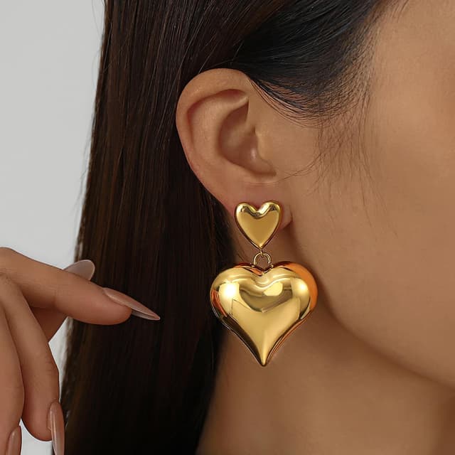 Detalle 2 de BUEMMR boucles d’oreilles pendantes en forme de cœur plaqué or 18 carats en acier inoxydable