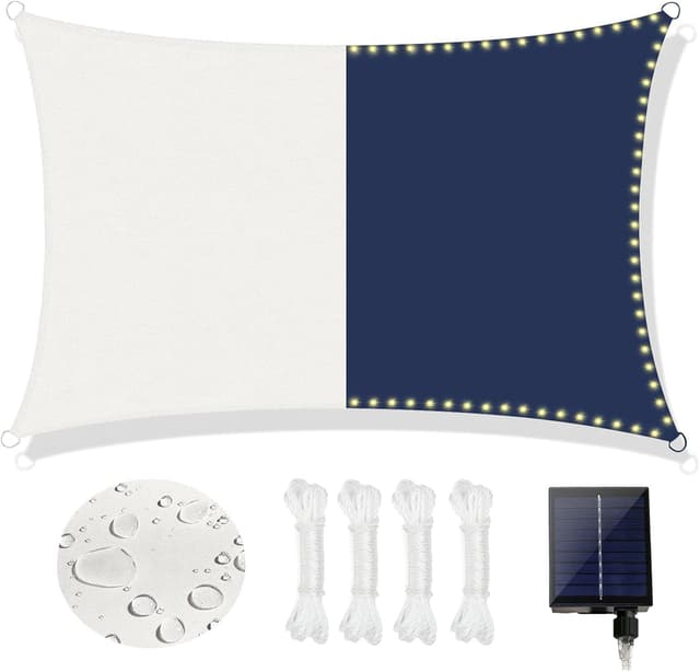 Thumbnail 6 de ABIUBIU wasserdichtes Sonnensegel 3x4 m mit Solar-LED-Lichterkette (Beige)