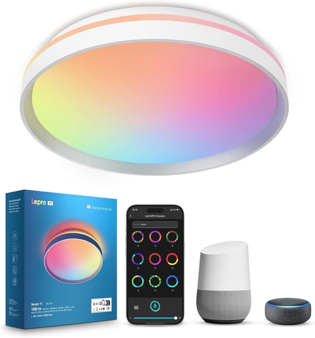 Detalle de Lepro T1 IA plafonnier LED connecté Wi‑Fi/Bluetooth 24W, IP44, RGB+CCT (φ29 cm)