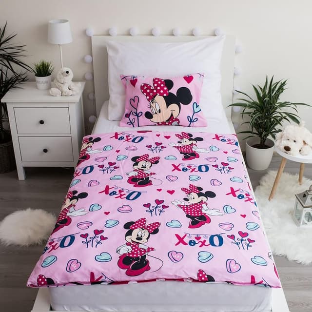 Detalle de Parure de lit bébé Minnie Mouse Jerry Fabrics (100 x 135 cm) en coton 100% rose à fermeture éclair