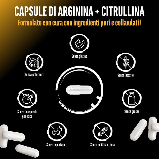 Detalle 2 de L-arginina + L-citrullina Ultra Caps ad alto dosaggio — 320 capsule da 1100 mg