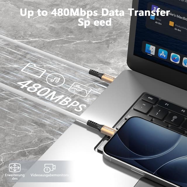 Detalle 2 de Ruilezyo USB-C auf USB-C Kabel (2er-Set, je 1,5 m, bis 100 W)