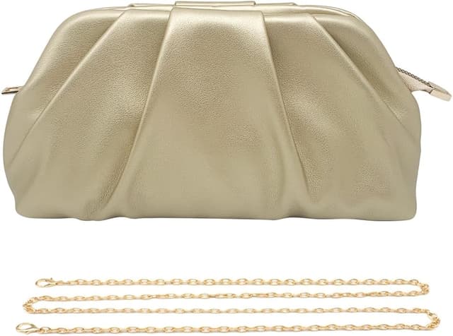 Detalle 2 de Pahajim ruched soft PU leather clutch bag with detachable chain crossbody strap