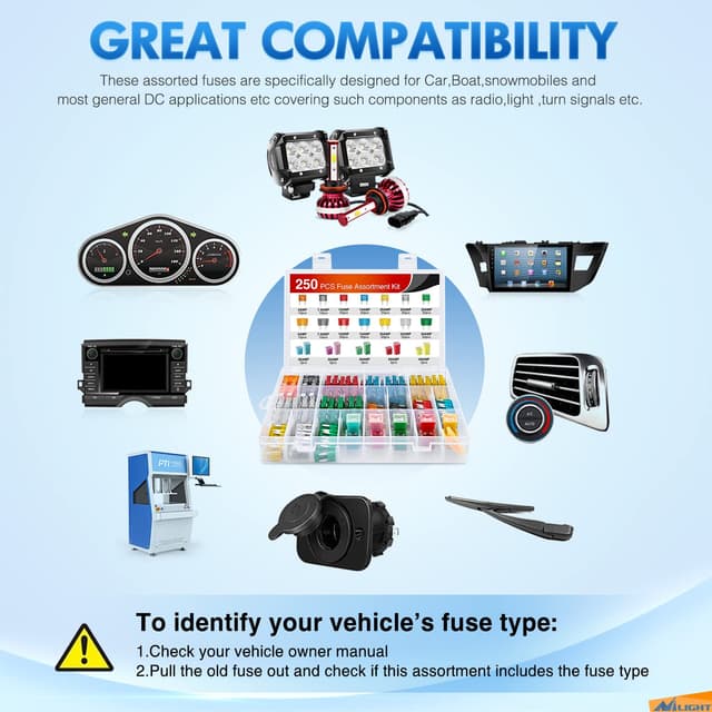 Detalle 2 de Nilight Blade Jcase Car Fuse Assortment Kit (250-Piece) with 5A–60A Standard Mini & Jcase Fuses