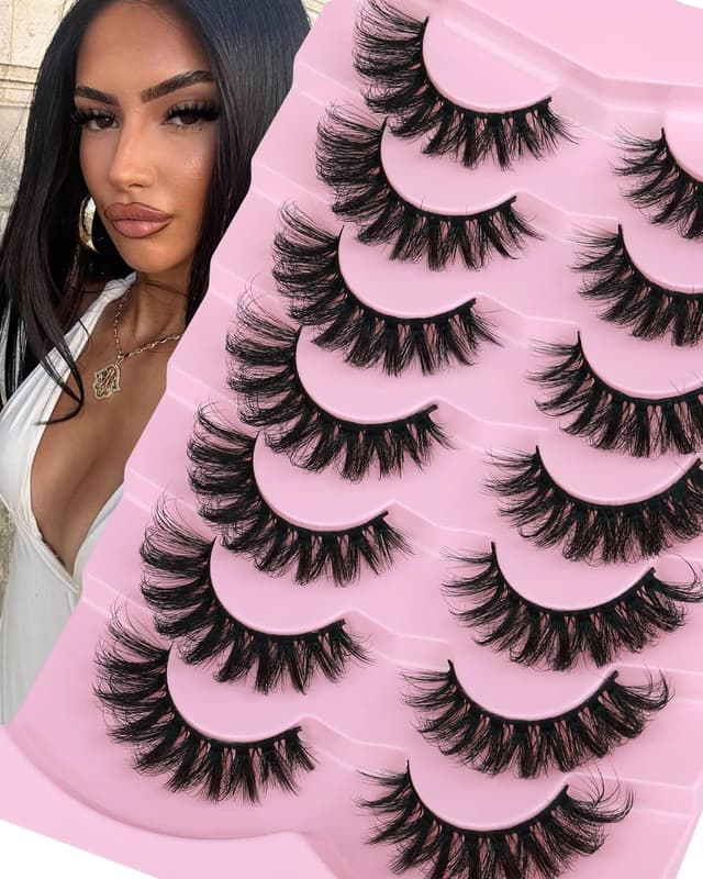 Detalle de JIMIRE Mink Lashes Wispy Cat Eye Lashes (14–16mm) Full 6D Volume, D-Curly Faux Mink, 7 Pairs