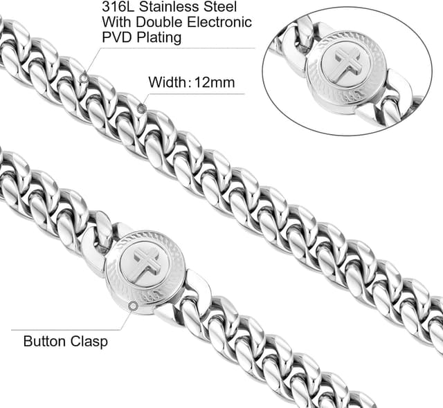 Detalle 2 de KRKC&CO 12 mm Panzerarmband für Herren mit Löwenkopf-/Totenkopf-Verschluss, 18K Gold beschichtet, 19 cm (Cuban Link)