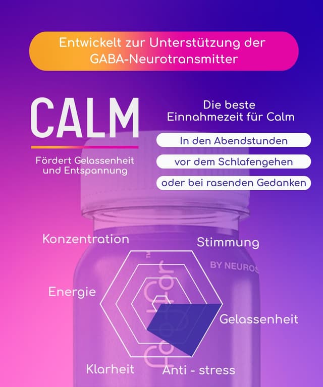 Detalle de FOODFOR CALM GABA Shot 60 ml (Baldrian, Ashwagandha, Zitronenmelisse, Hopfen) – zuckerfrei & vegan, Schweizer 6-Pack