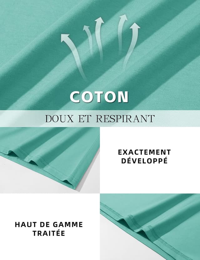 Detalle 2 de KEFITEVD t-shirt manches longues Henley en coton à 3 boutons pour homme