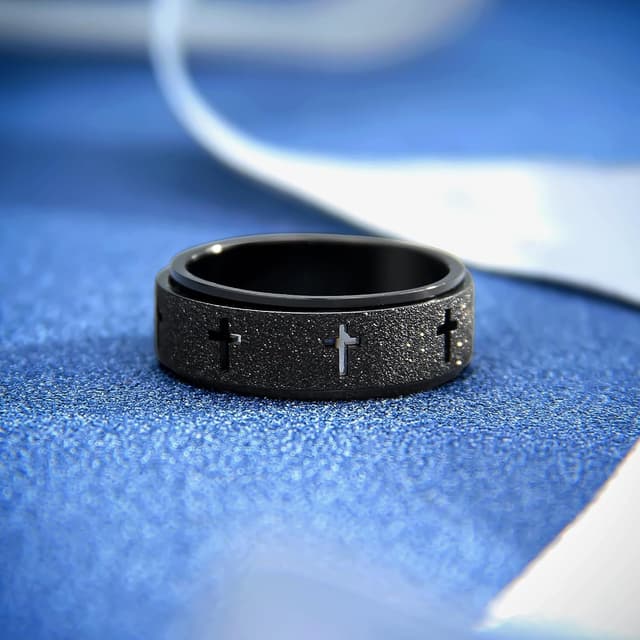 Thumbnail 6 de SYDNFZY Anxiety Spinner Ring for Men (Stainless Steel Cross Spinner) — 8mm Fidget Spinner Ring for Stress Relief