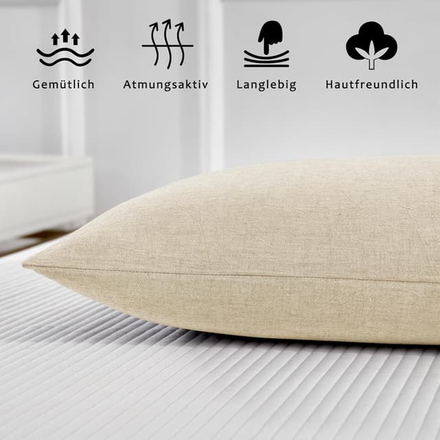 Detalle de TOCOMOA Kissenbezug 40x40 cm im 2er-Set – 100% gewaschene Baumwolle, Oeko-TEX zertifiziert, Leinenoptik