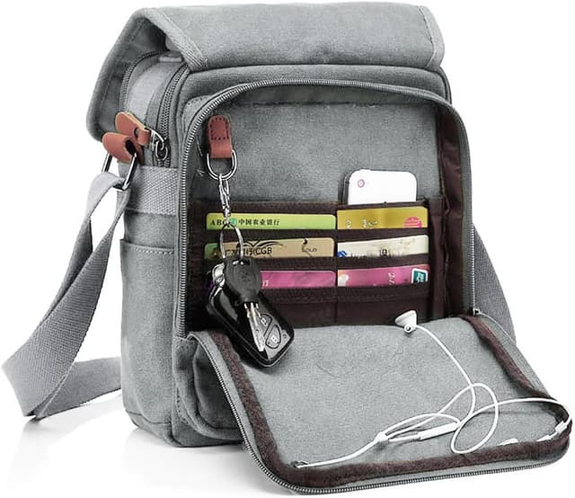 Detalle de CHEREEKI Canvas Bag Messenger Shoulder Bag with Multiple Pockets (holds 10-inch tablet)