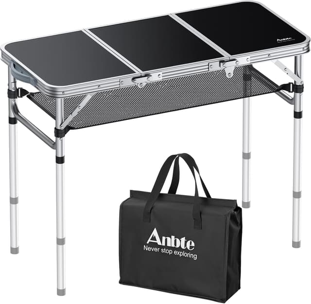 Detalle de Anbte Folding Camping Table (Aluminium) with Storage Net, 3 adjustable heights