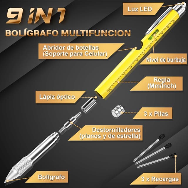 Detalle de Maqhpu Bolígrafo multiherramienta 9 en 1