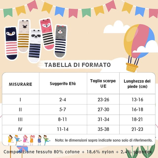 Detalle de ZFSOCK Calzini bambina in cotone con gatti cartoon (set da 5 paia) taglie 23-26/27-30/31-34