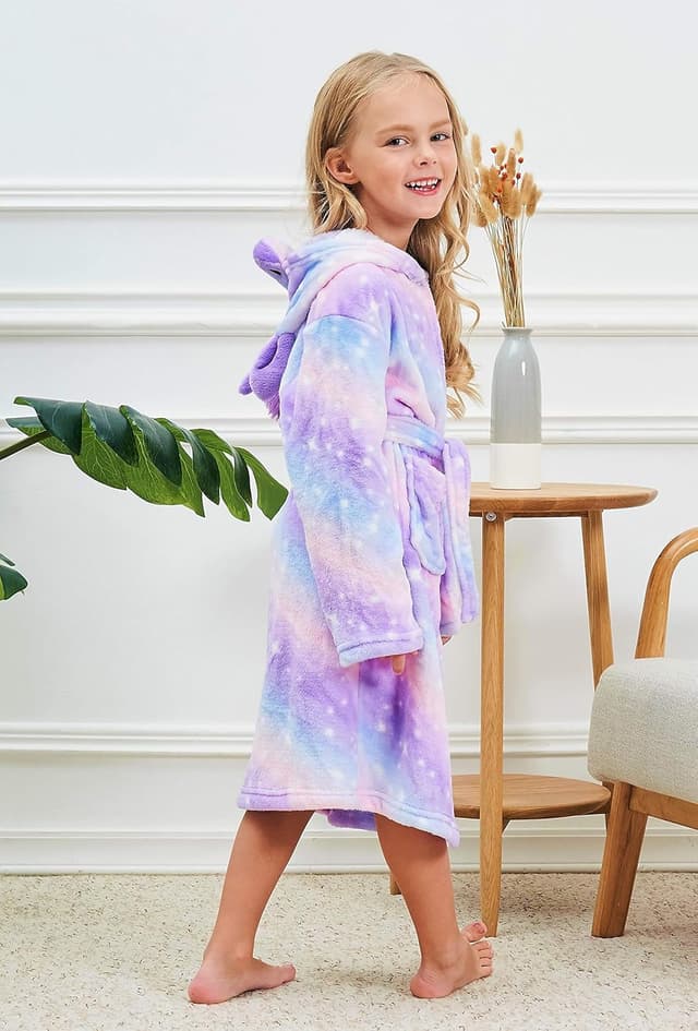 Detalle de Piefry girls’ unicorn dressing gown set with hood, belt and slippers
