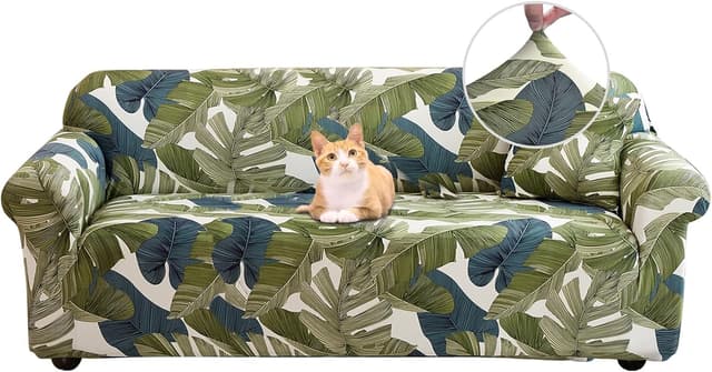 Detalle 2 de Jaotto Copridivano Elasticizzato 4 Posti con braccioli, fantasia Foglie marrone antiscivolo e antimacchia