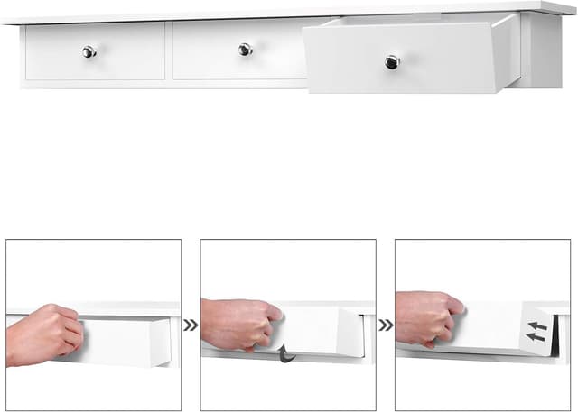 Detalle 2 de SONGMICS LWS085W01 Mensola da parete bianca con 3 cassetti, portata 15 kg