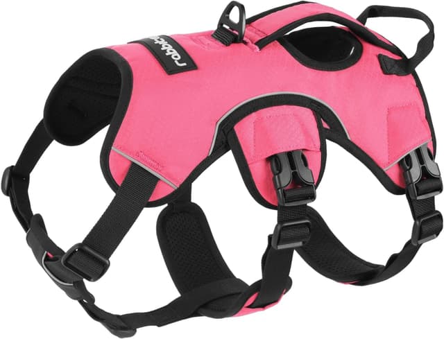 Detalle de rabbitgoo Escape-Proof Dog Harness (Medium) with Large Handle – Anti-Pull Reflective Working Vest for Large Dogs, Pink