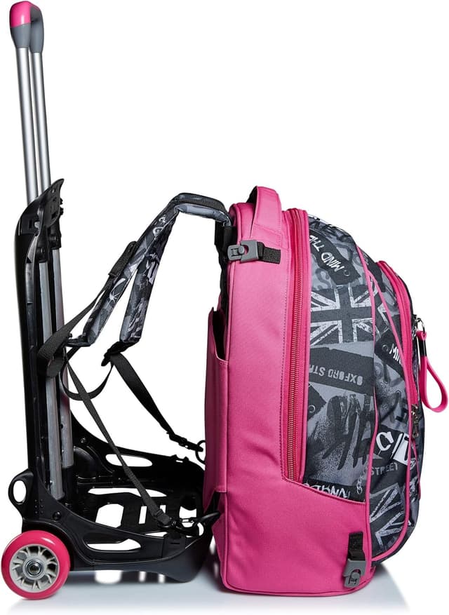 Detalle 2 de Seven Trolley New Tech Keep Flag 3in1 (trolley scomponibile) Rosa, zaino sganciabile da scuola e viaggio