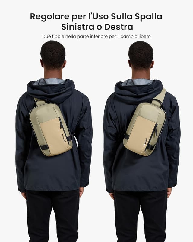 Detalle 2 de tomtoc Compatta EDC Sling Bag minimalista per Nintendo Switch e iPad fino a 11" (Cachi/Verde)