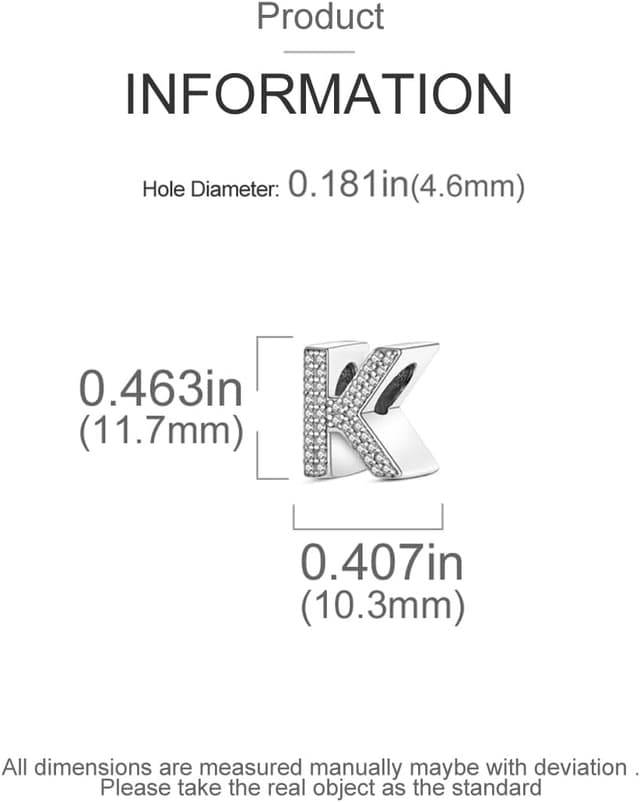 Detalle de FLUFLO Buchstabe A–Z Charm Anhänger aus 925 Sterling Silber mit Zirkonia für Armband & Kette (kompatibel mit europäischen Chams) Z222