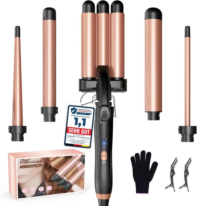 Detalle de BESTOPE MIX Welleneisen-Set 5 in 1 mit Turmalin-Keramikfässern (32 mm, 25 mm, 9 mm, Kegel 9–19 mm, Welle)