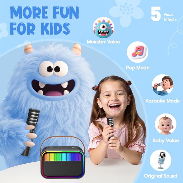 Detalle 2 de Karaoke Machine for Kids & Adults (Black) with Portable Bluetooth Speaker and 2 Wireless Microphones