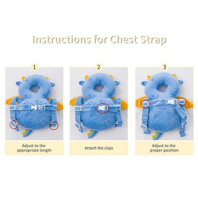 Detalle de Baby Kopfschutz Rucksack für Kleinkind & Säugling – elastische Tragehilfe mit verstellbaren Gurten (Drache)