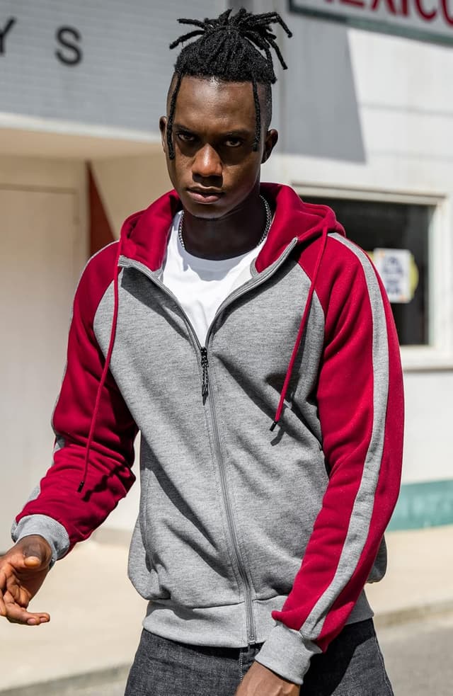 Detalle de Wirltte men’s zip-up patchwork fleece hoodie jacket for winter warmth