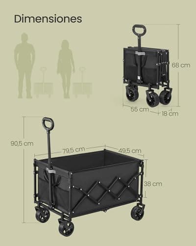 Thumbnail 6 de SONGMICS GFW150BH01 carro de mano plegable de jardín negro con 4 ruedas reforzadas (hasta 150 kg)
